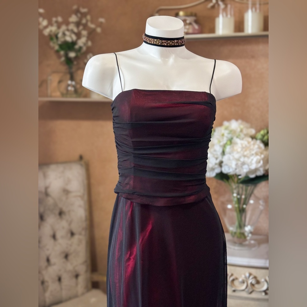 Vintage Cache Red & Black Sheer Overlay Slip Dress XS 90s Minimal Satin Maxi✨❤️ - Picture 3 of 8